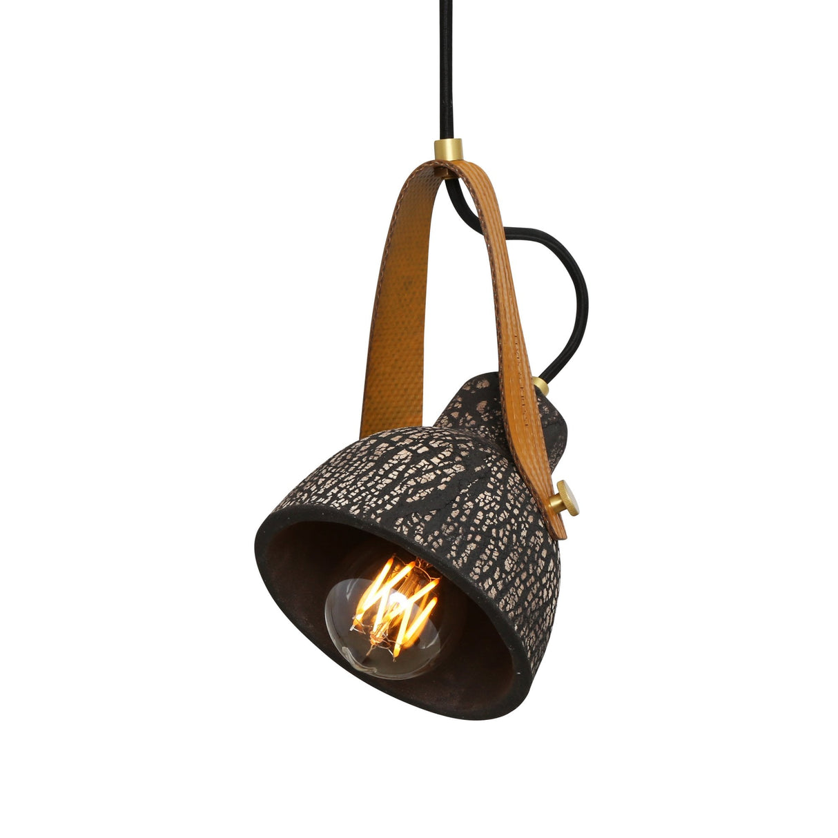 Pera Pendant Light - Eco-Friendly Ceramic, Antique Brass, Vibrant Red Cord