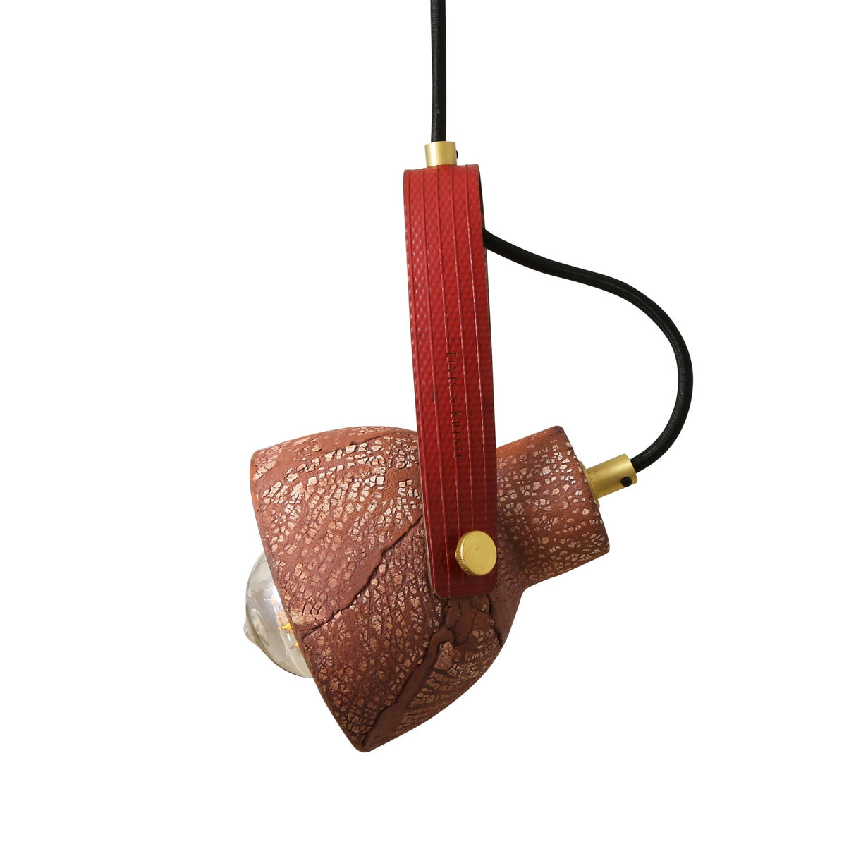 Red Ceramic Cone Pendant with Antique Brass Accents