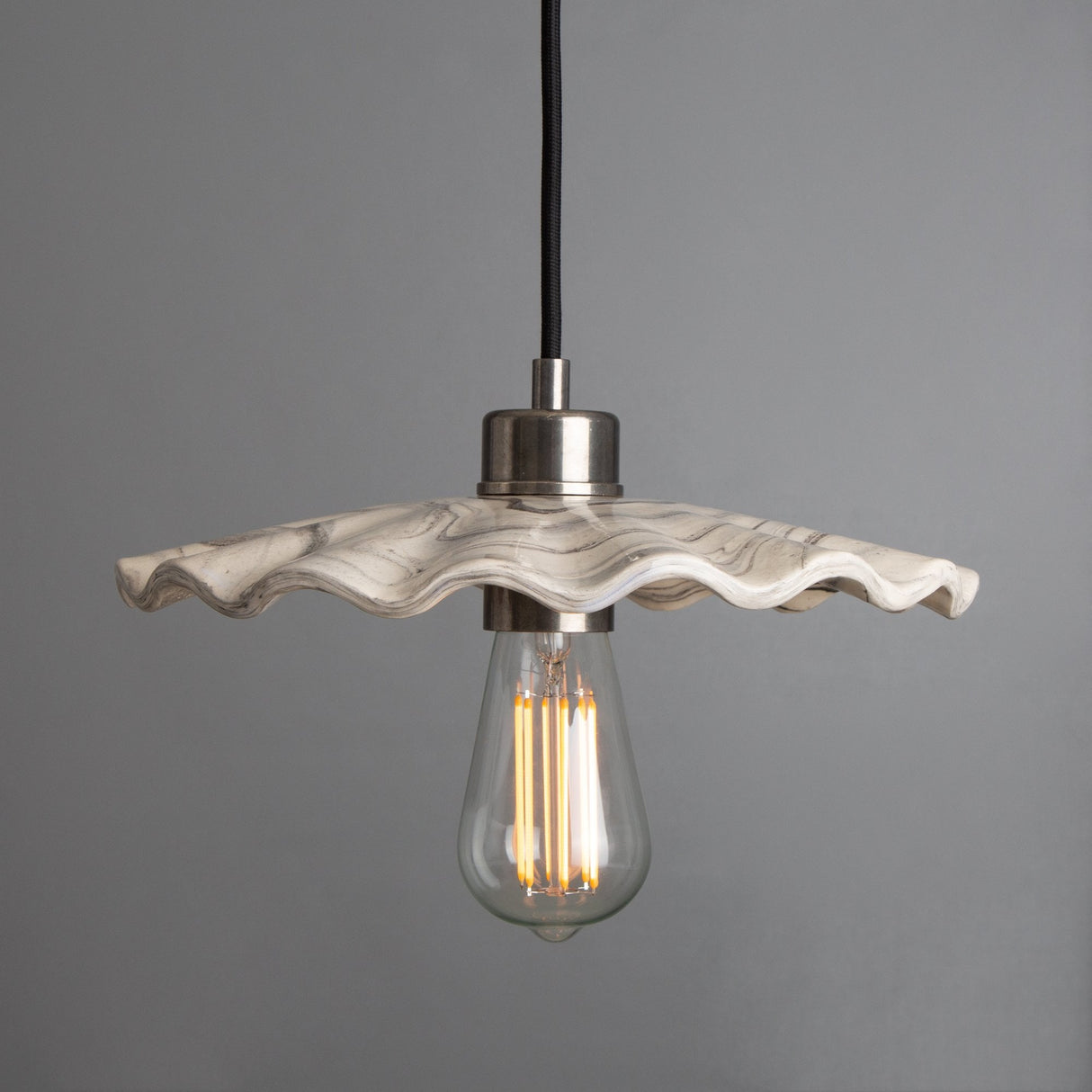 Marbled Ceramic Ripple Pendant in Antique Brass Finish