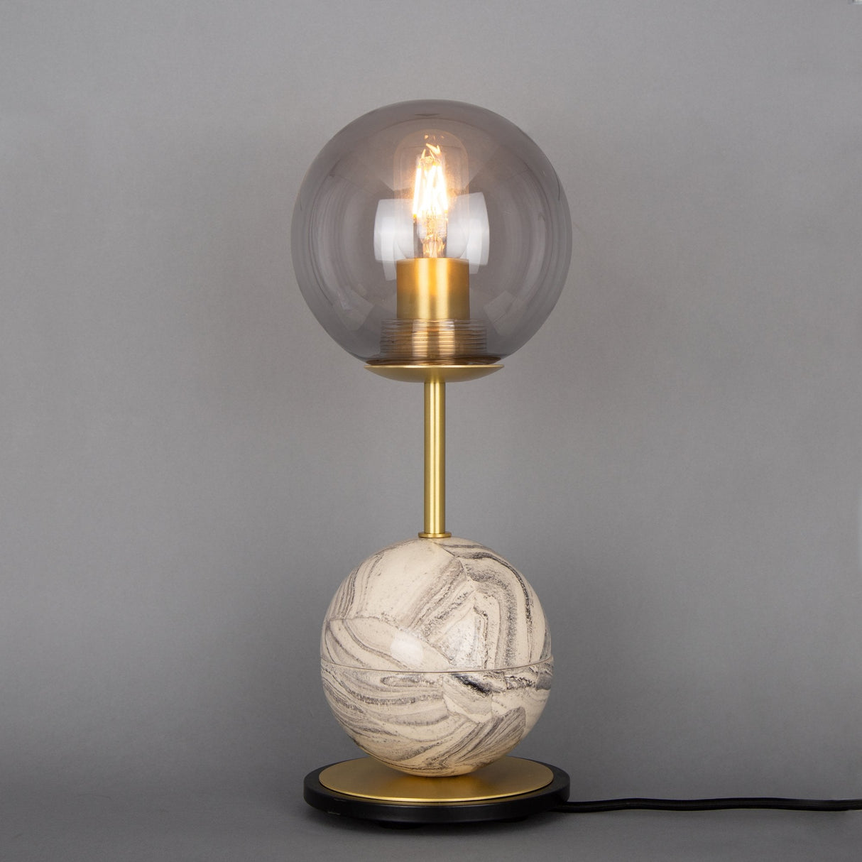 Zapp Marbled Ceramic and Brass Table Lamp with Glass Globe
