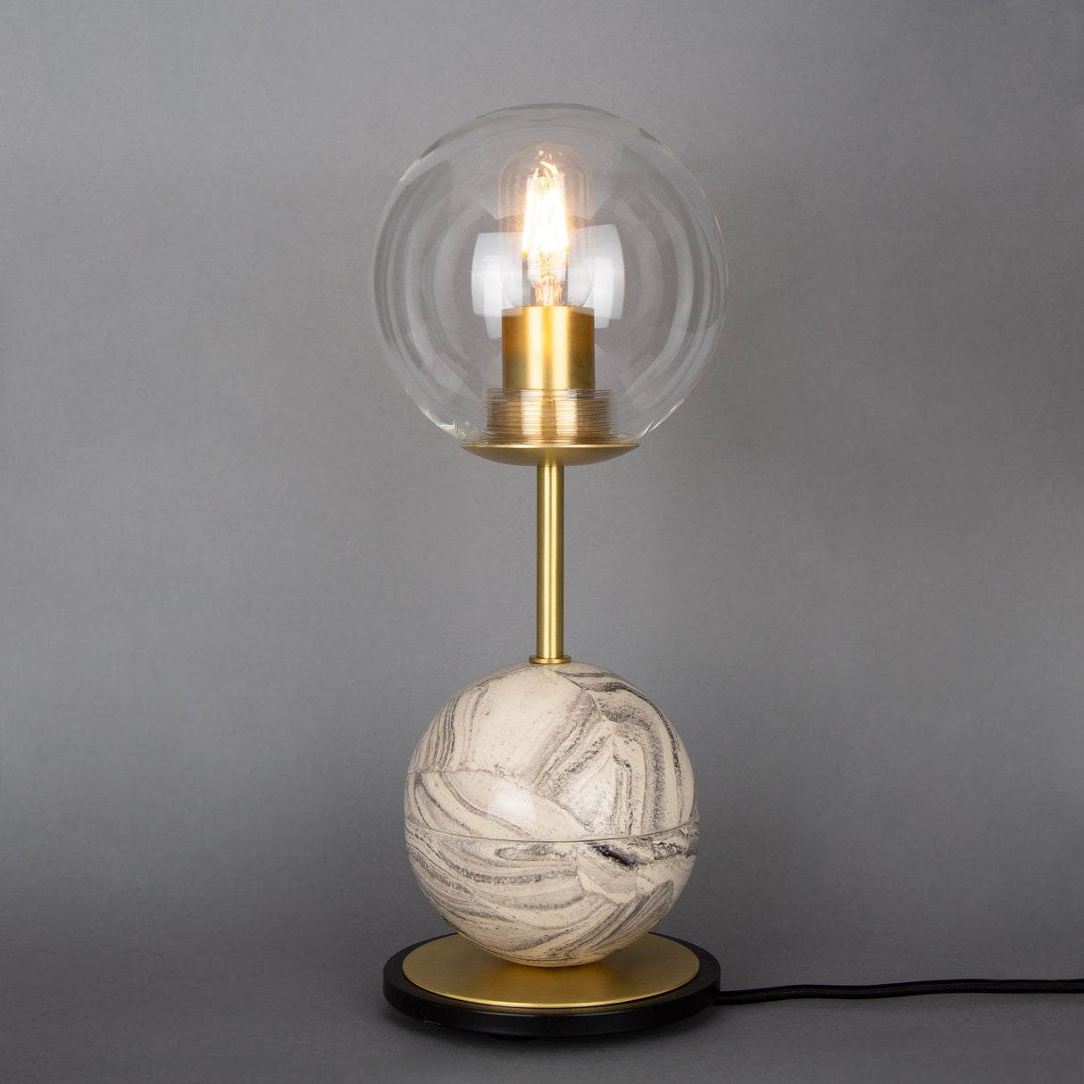 Zapp Marbled Ceramic and Brass Table Lamp with Glass Globe
