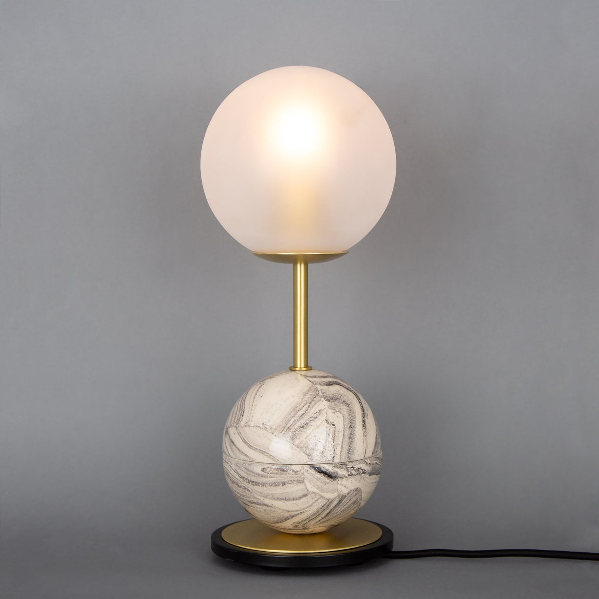 Zapp Marbled Ceramic and Brass Table Lamp with Glass Globe