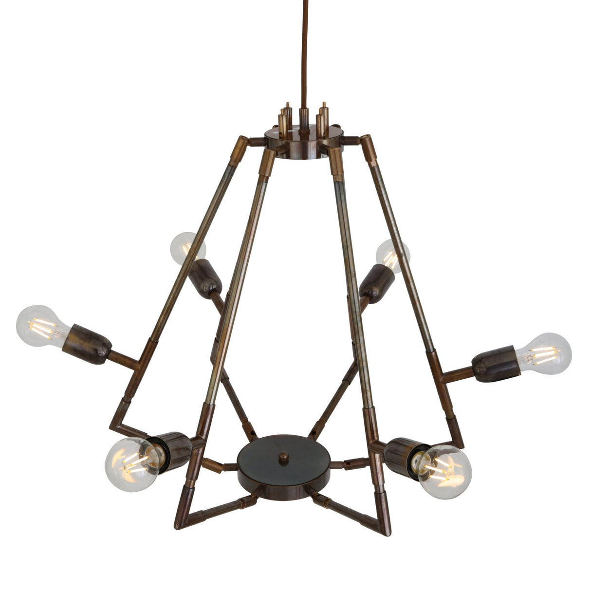 Elegant Diamond-Design Brass Chandelier with 6 Arms