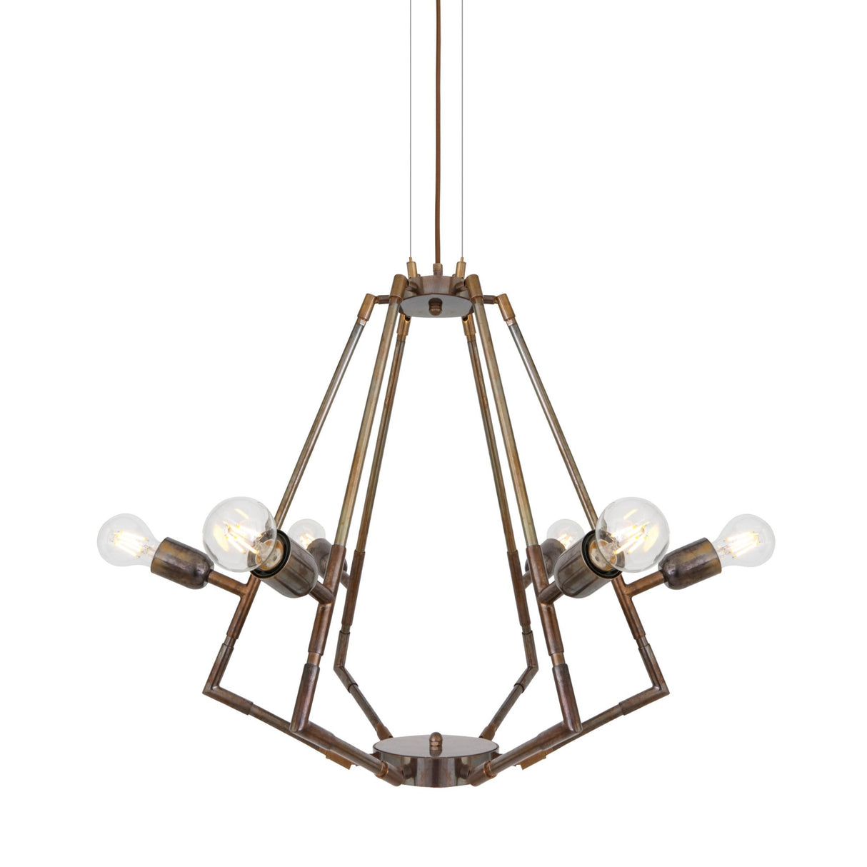 Elegant Diamond-Design Brass Chandelier with 6 Arms
