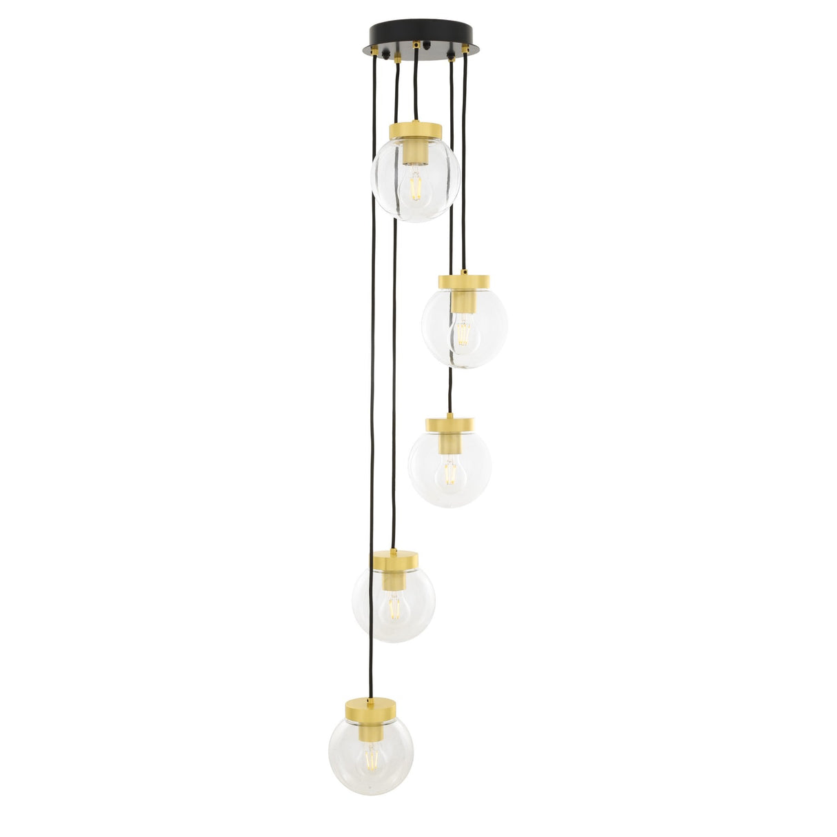 Agusta 5-Light Chandelier in Antique Brass with Clear Glass Globes