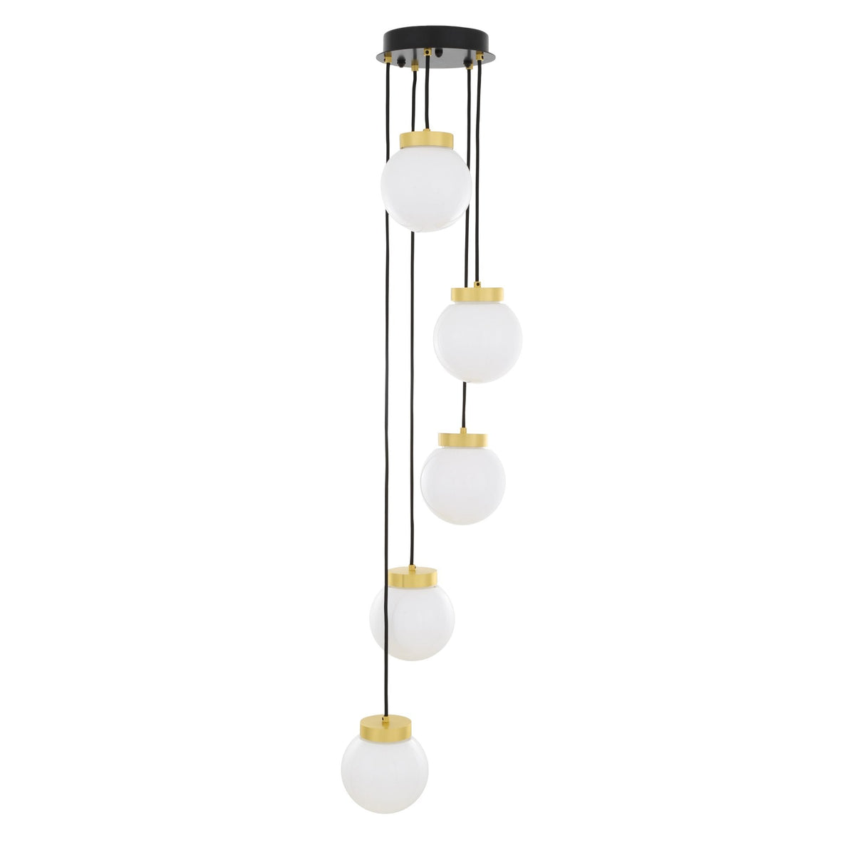 Agusta 5-Light Chandelier in Antique Brass with Clear Glass Globes