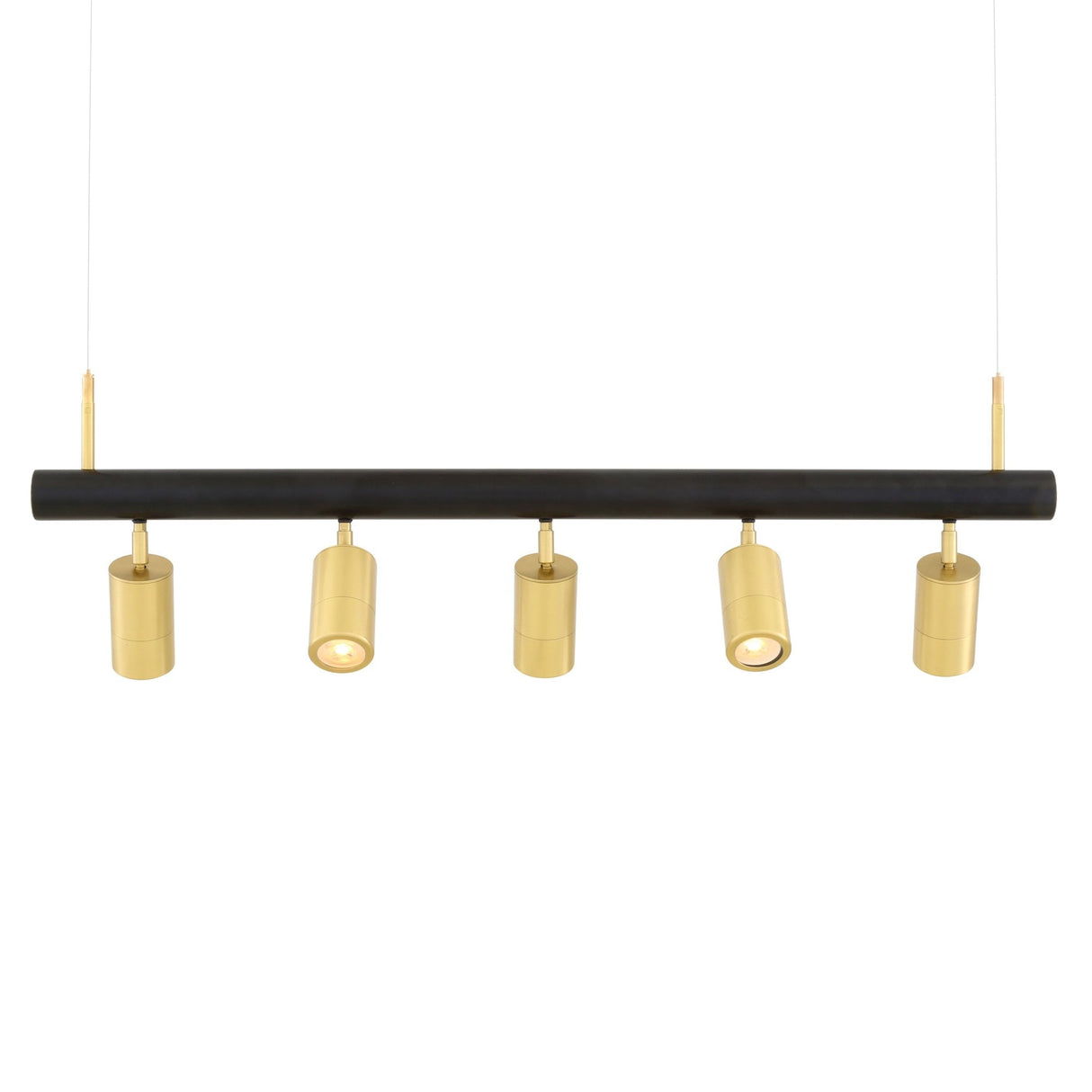 Watson Linear Pendant: Matt Black & Satin Brass Spotlight Chandelier