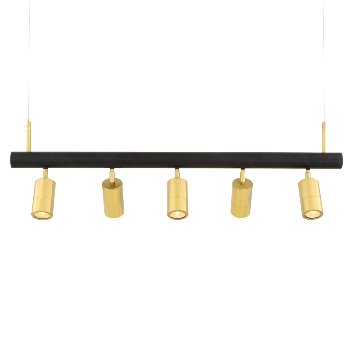 Watson Linear Pendant: Matt Black & Satin Brass Spotlight Chandelier