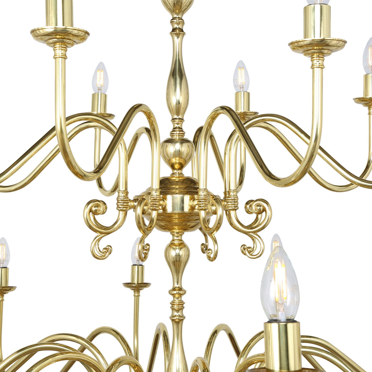 Antique Brass Flemish Two-Tier Candle-Style Chandelier