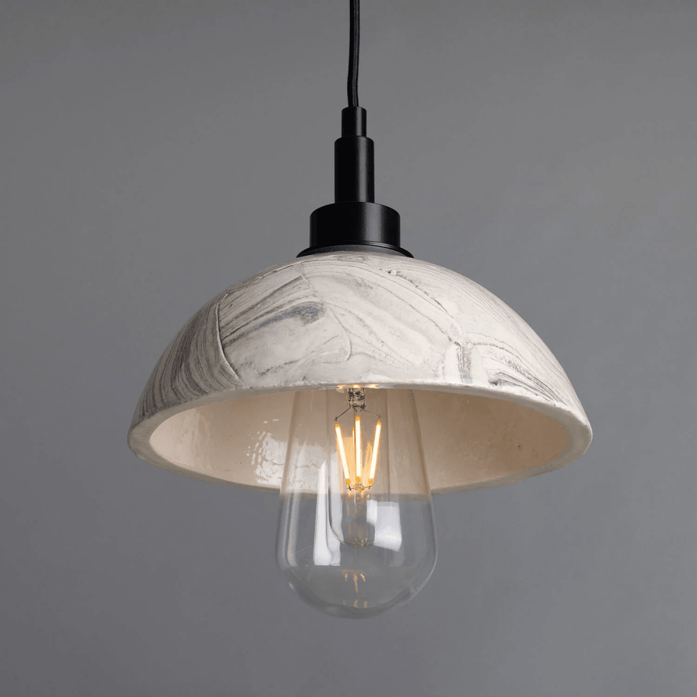 Kingii Marbled Dome Pendant in Antique Brass Finish