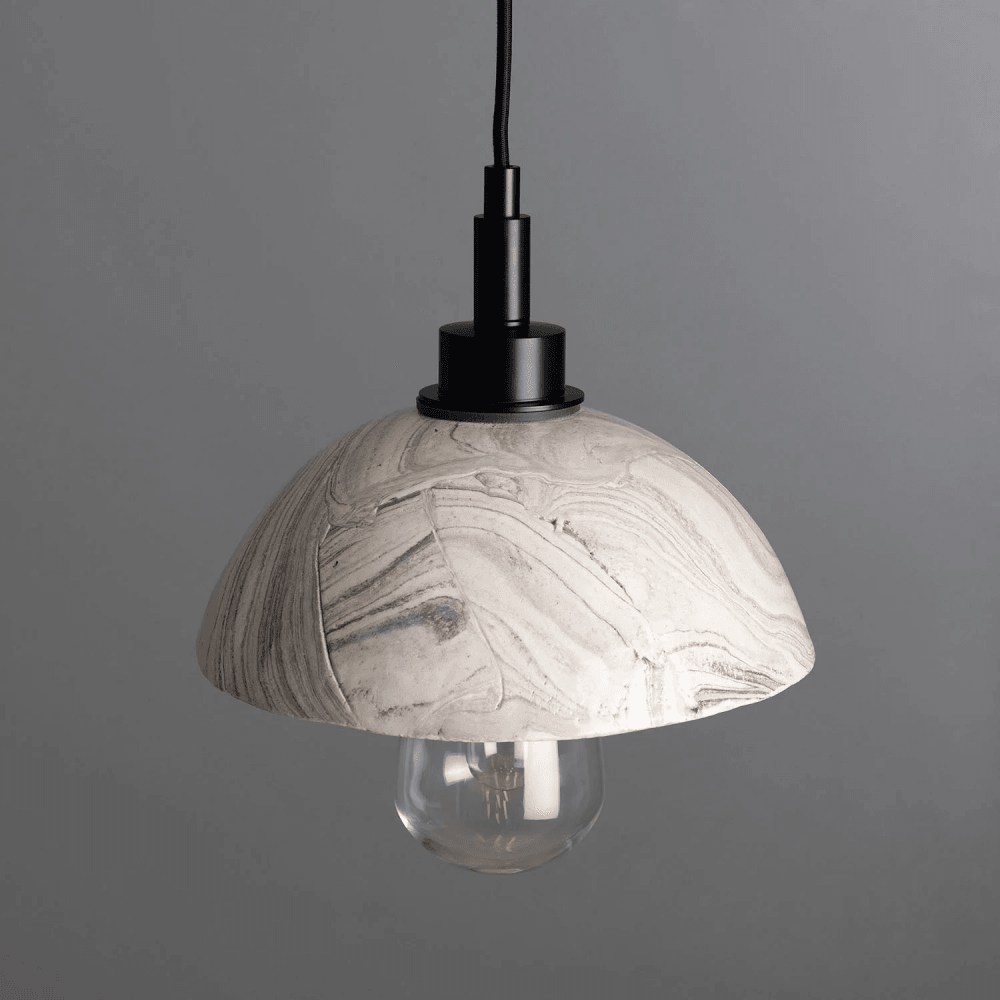 Kingii Marbled Dome Pendant in Antique Brass Finish