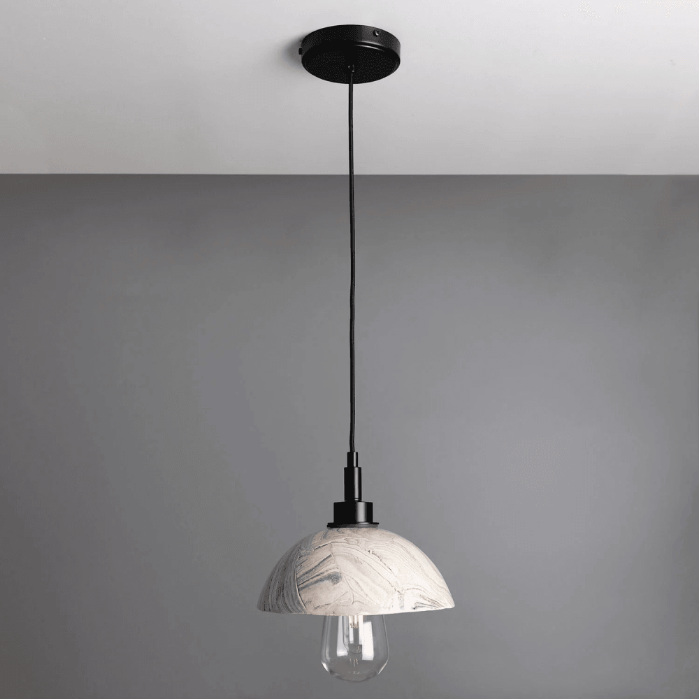 Kingii Marbled Dome Pendant in Antique Brass Finish