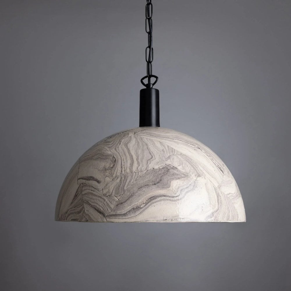 Kauri Marbled Ceramic Pendant Light with Antique Brass Finish - 37cm
