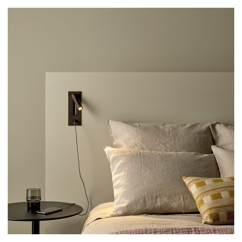 Sleek Matt Black Fuse 3 USB Wall Light with Integrated LED