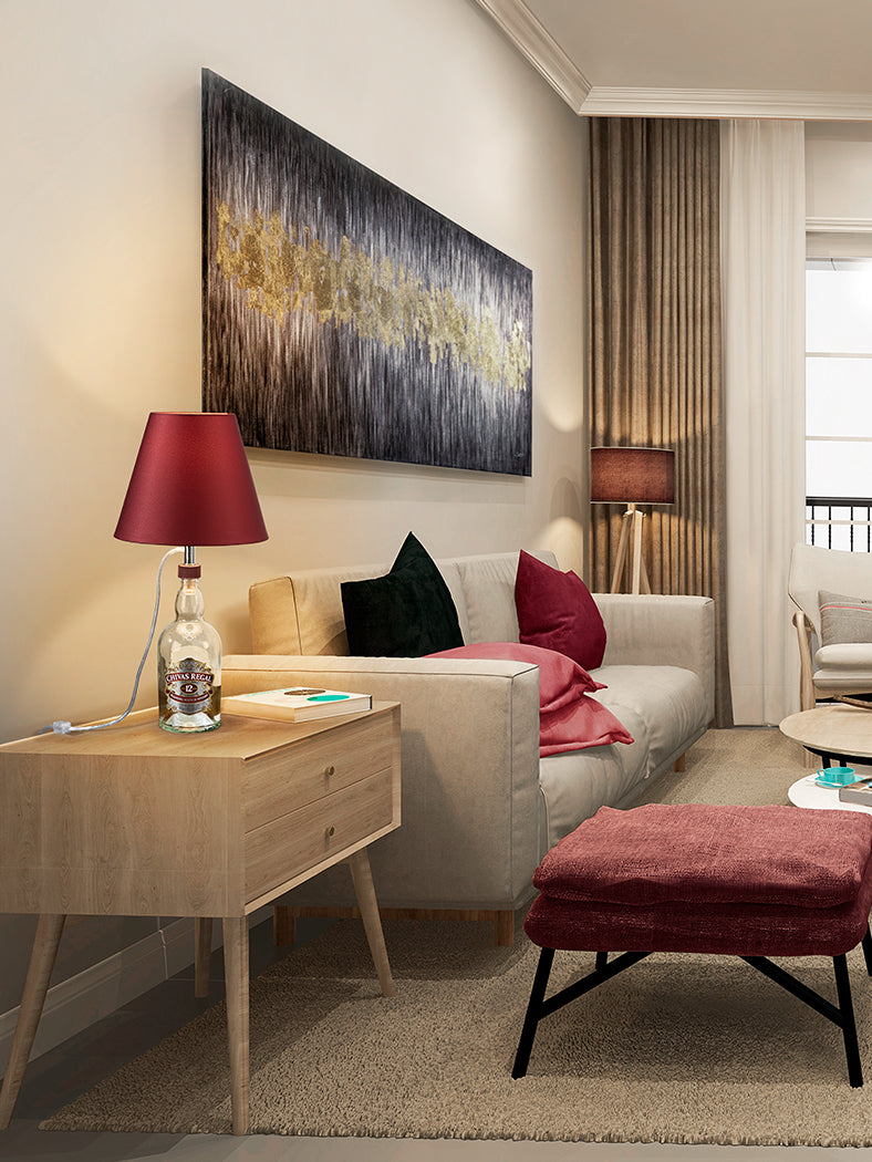 Vintage Bottle Kit Lamp with Deep Red Shade