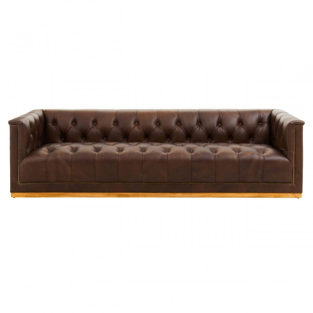 King Three Seat Brown Leather Sofa