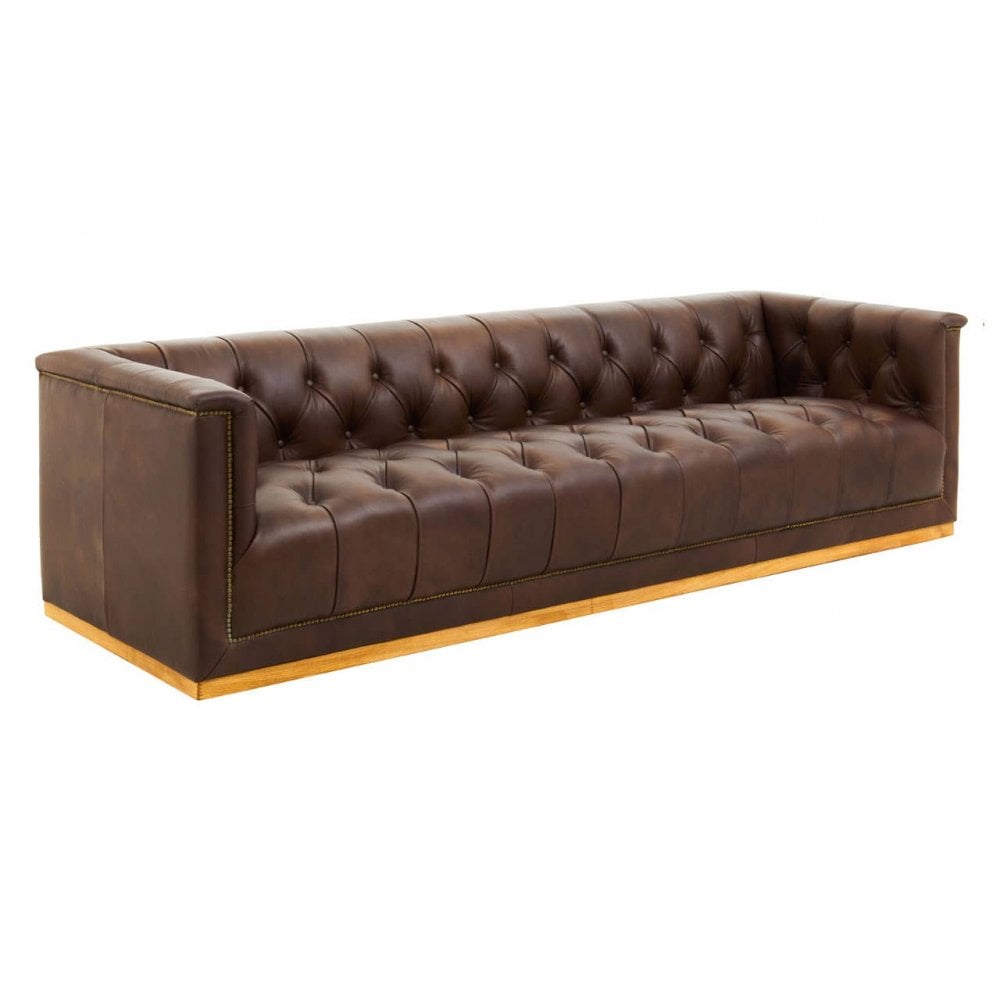 King Three Seat Brown Leather Sofa