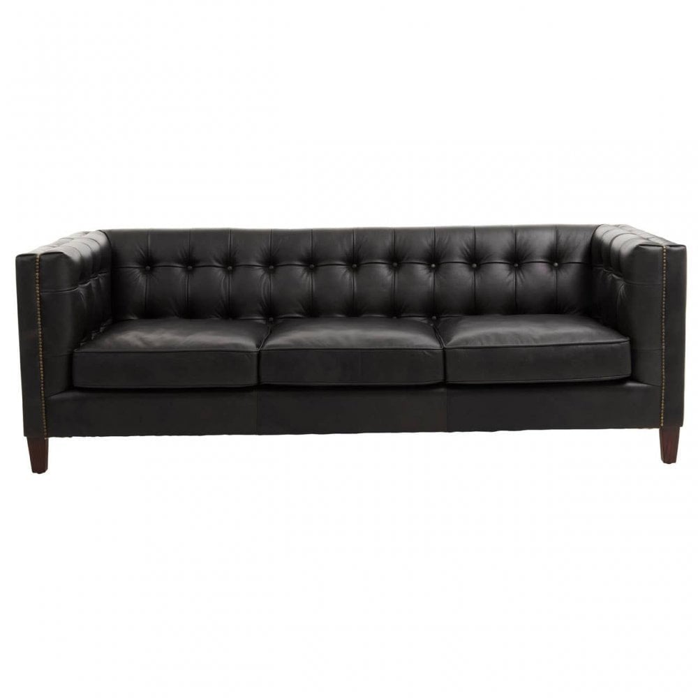 King Three Seat Antique Ebony Leather Sofa