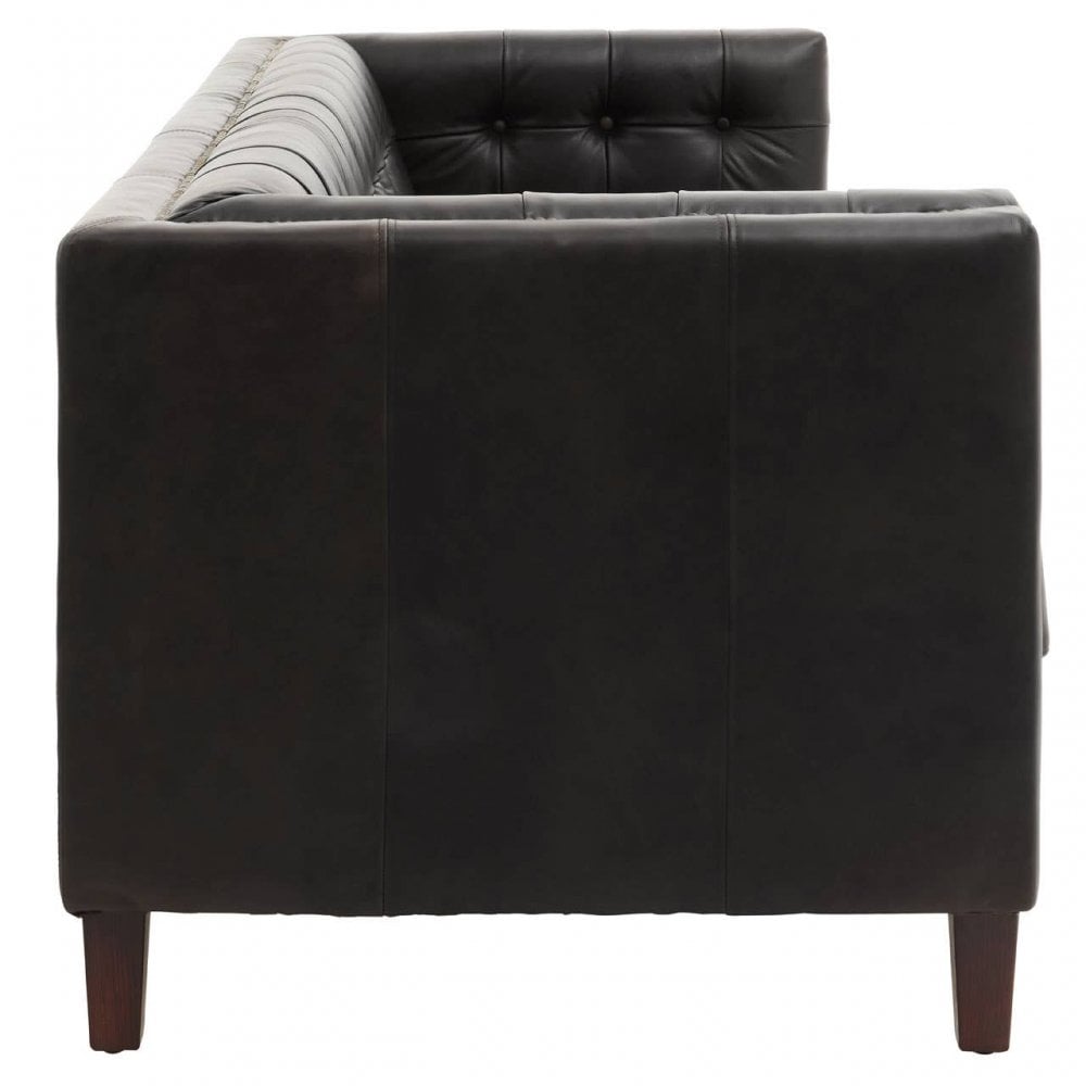 King Three Seat Antique Ebony Leather Sofa