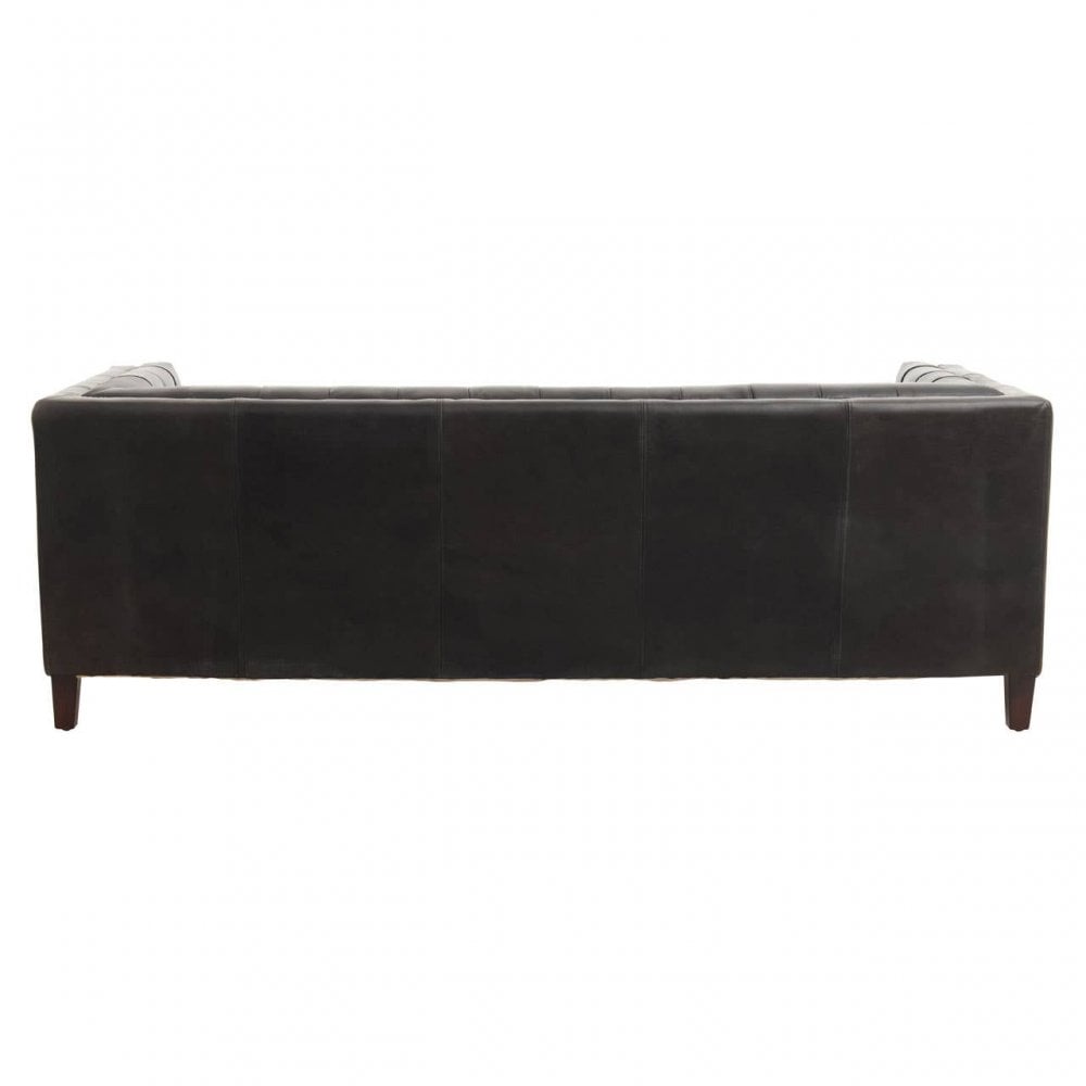 King Three Seat Antique Ebony Leather Sofa