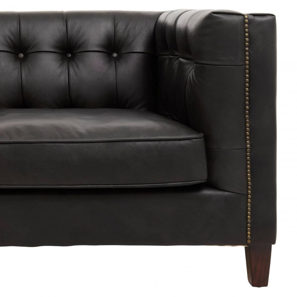 King Three Seat Antique Ebony Leather Sofa
