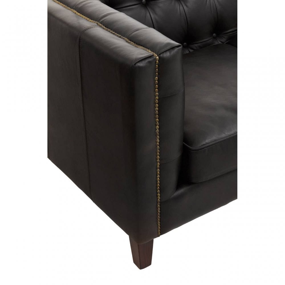 King Three Seat Antique Ebony Leather Sofa
