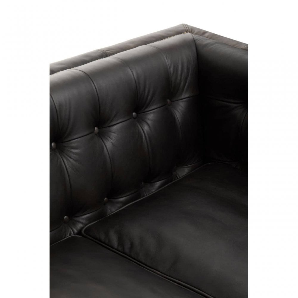 King Three Seat Antique Ebony Leather Sofa