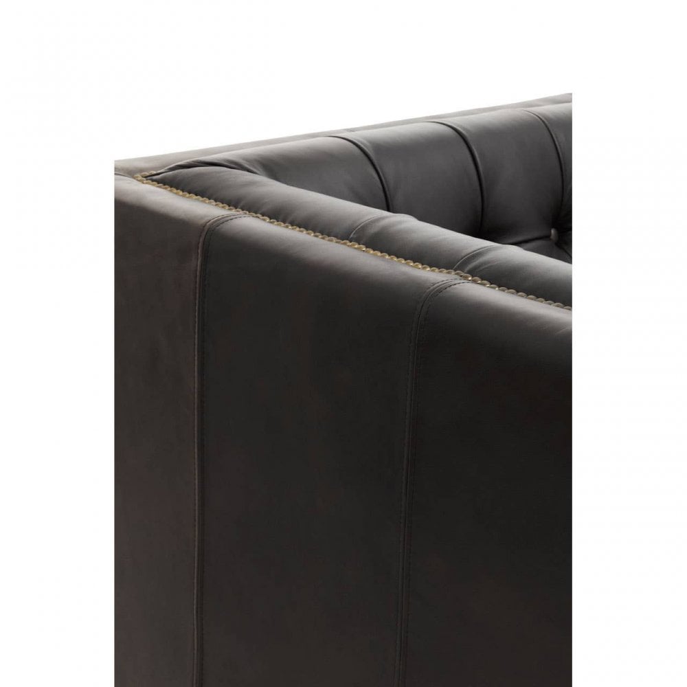 King Three Seat Antique Ebony Leather Sofa