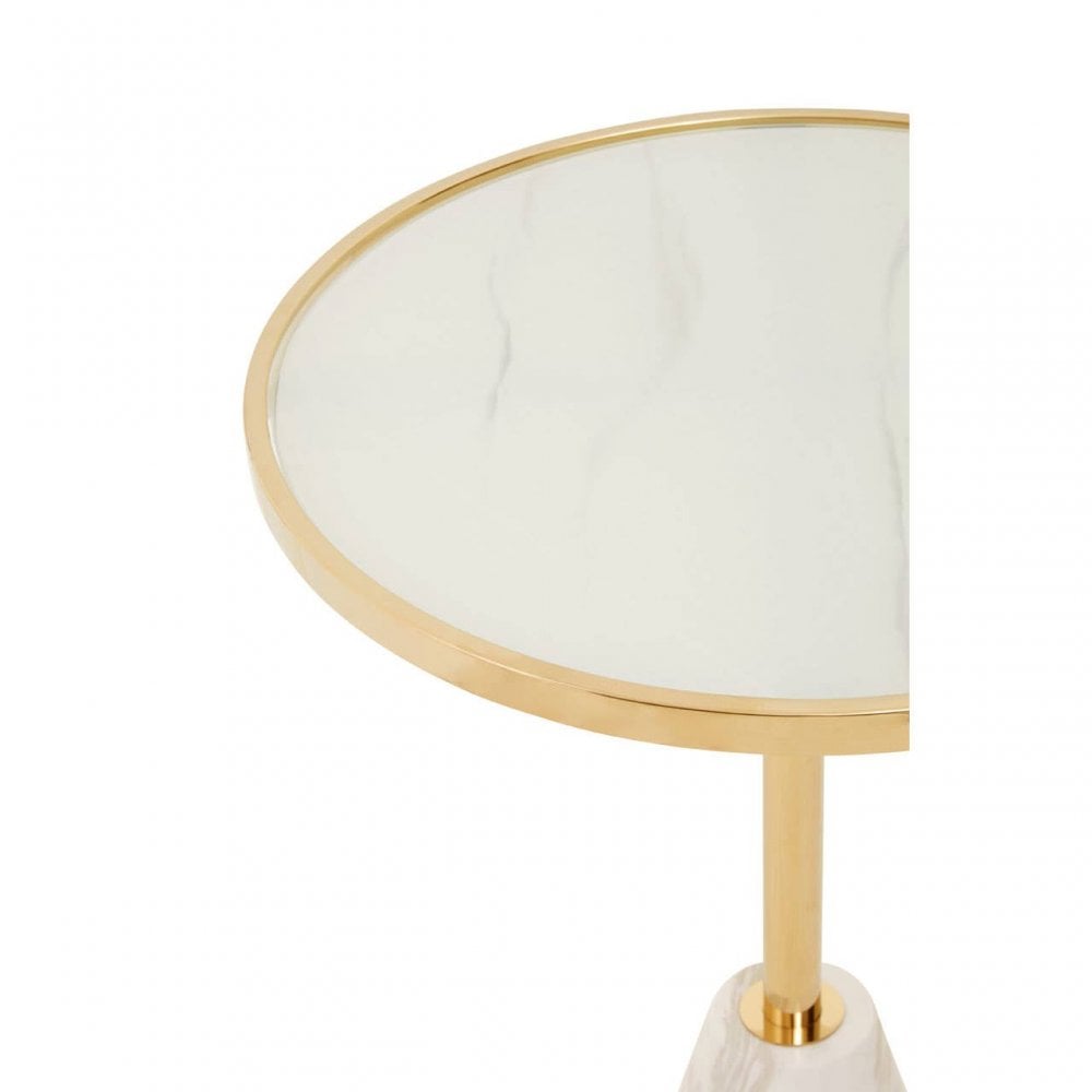 Oria White Glass White Marble Base Side Table