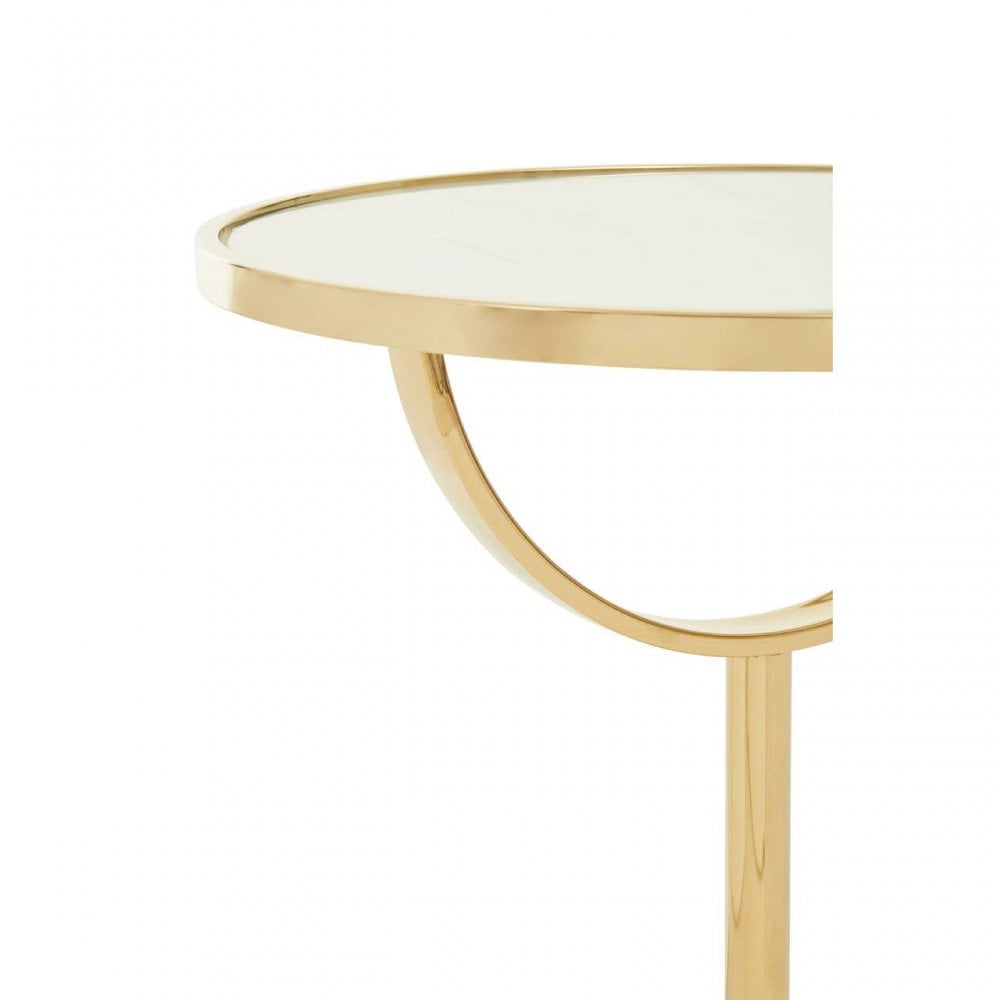 Oria White Glass White Marble Base Side Table