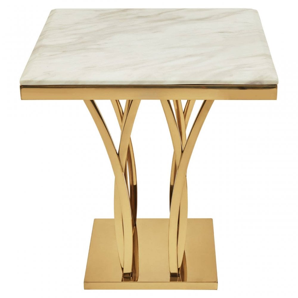 Arenza White Marble And Titan Gold Side Table.
