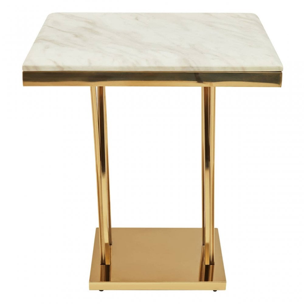 Arenza White Marble And Titan Gold Side Table.