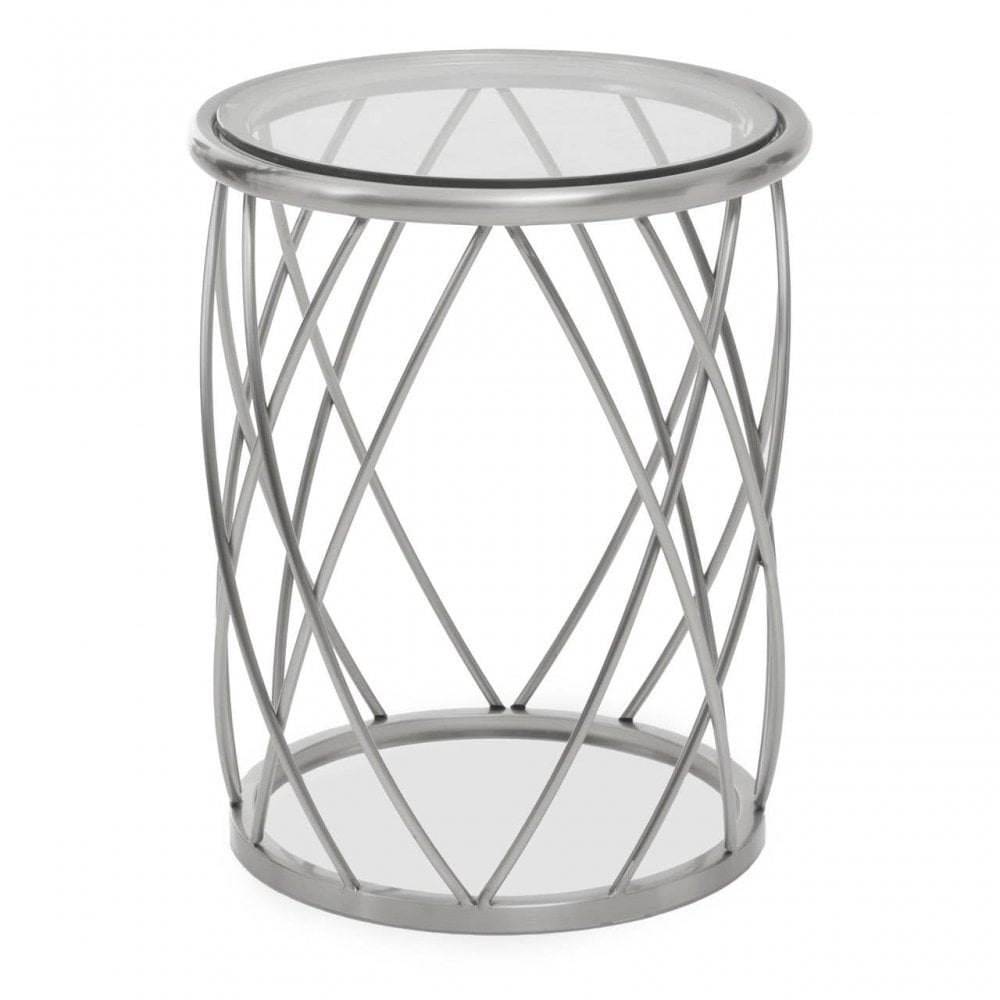Ackley Clear Glass And Silver Frame Round Side Table.