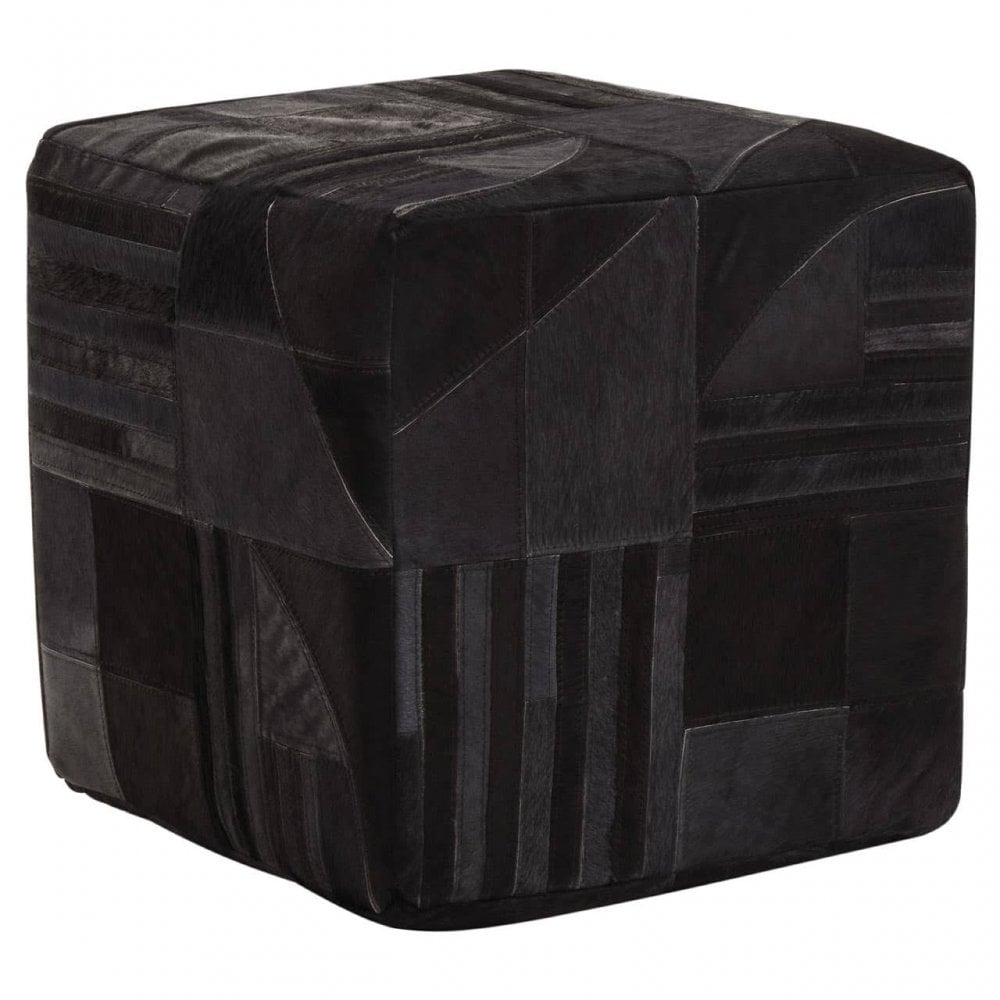 Safira Black And Grey Leather Pouffe