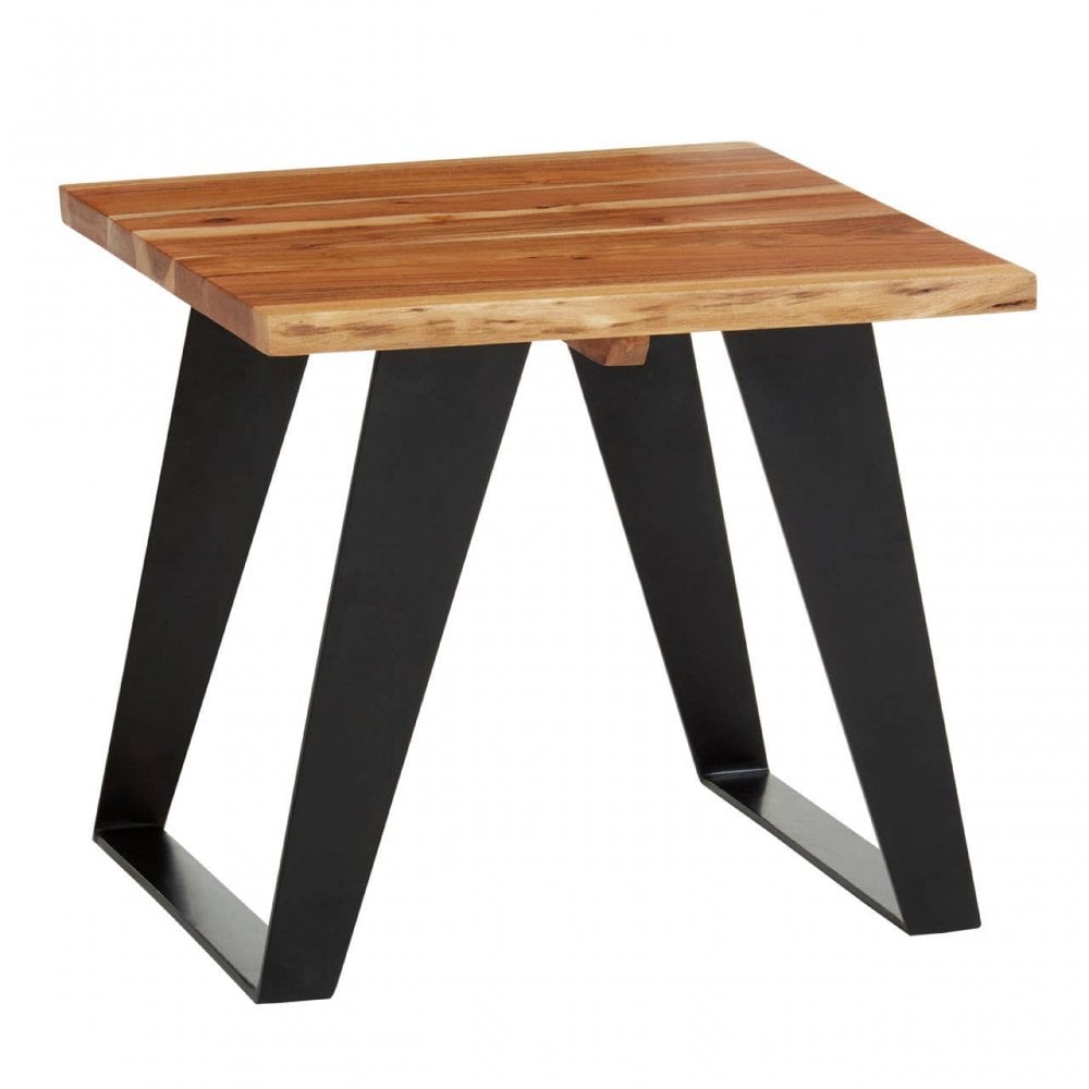Surax Acacia Wood And Looped Iron Base Side Table