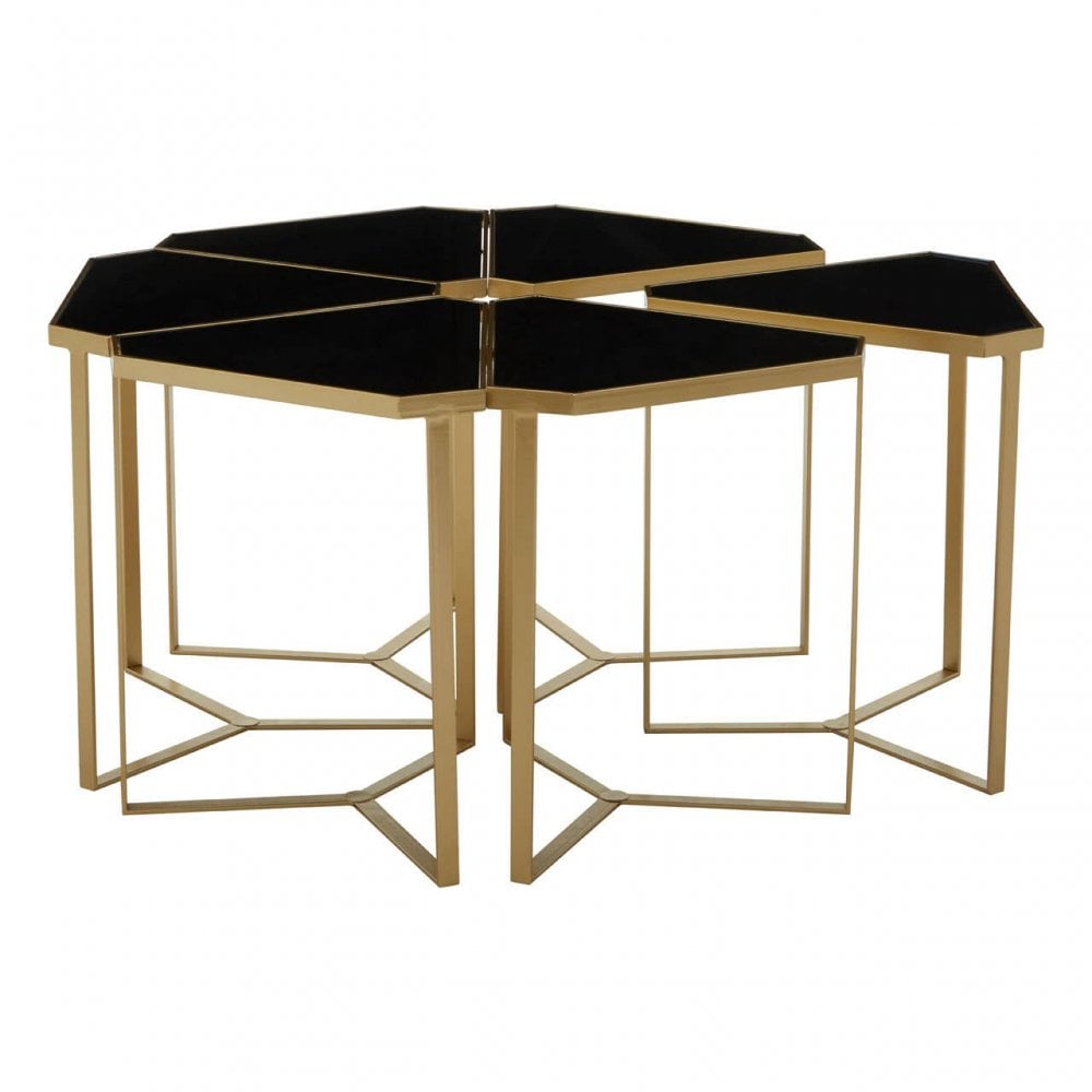 Jodie Six Piece Black Top And Gold Frame Table Set
