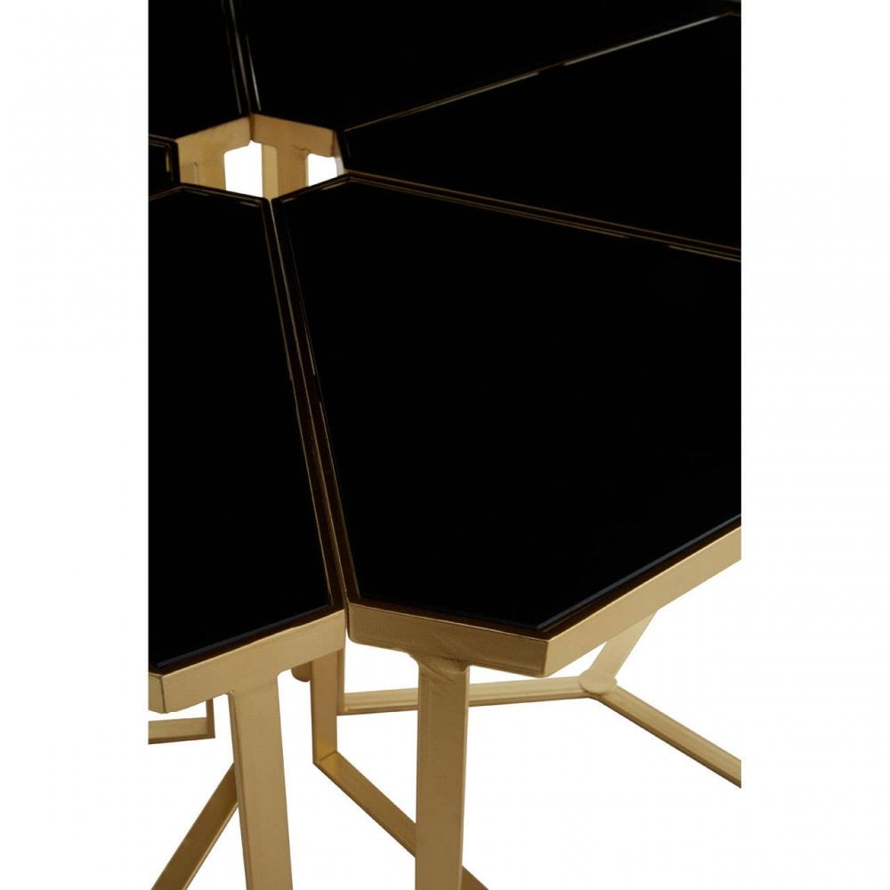 Jodie Six Piece Black Top And Gold Frame Table Set