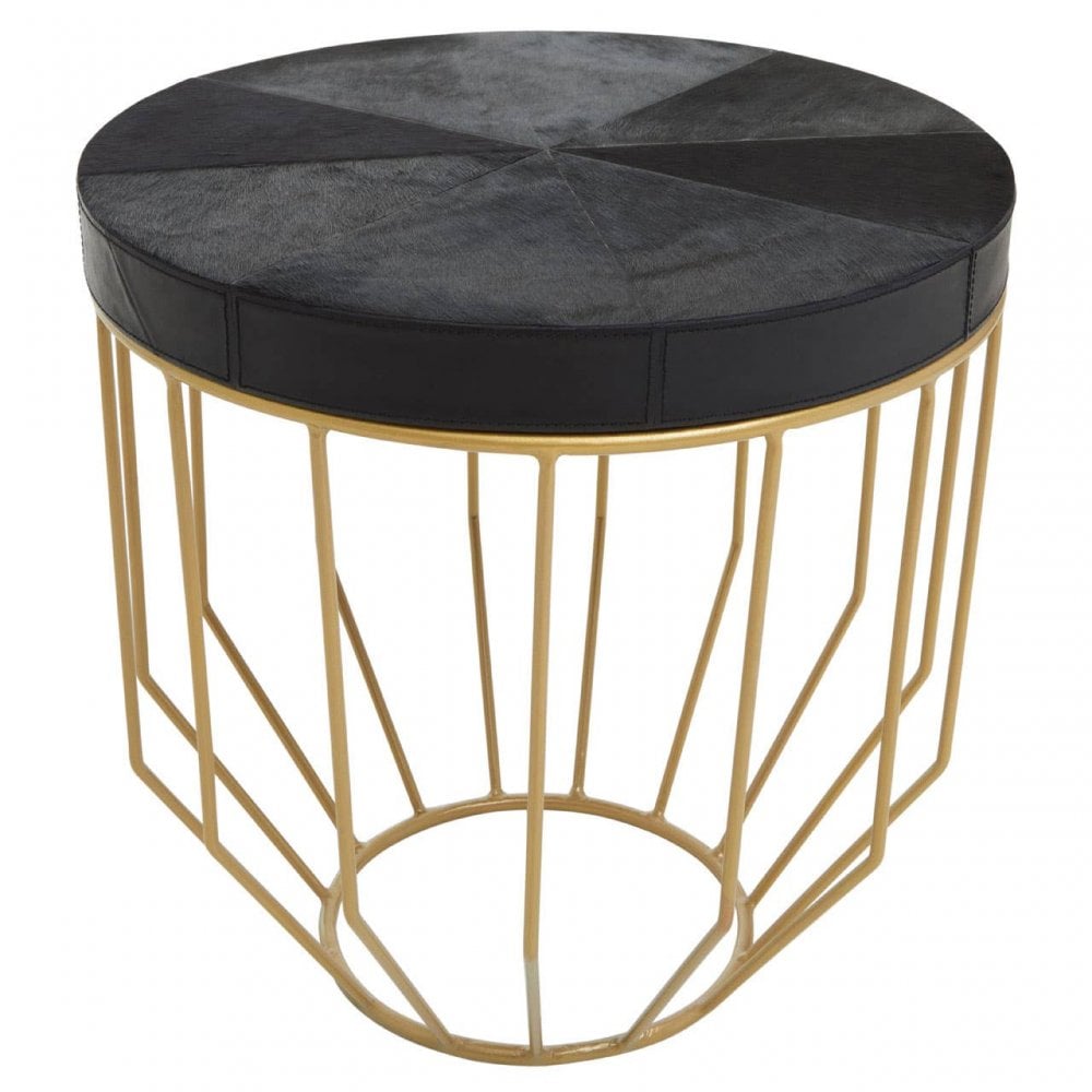Kensington Townhouse Hair On Hide Black And Gold Round Side Table