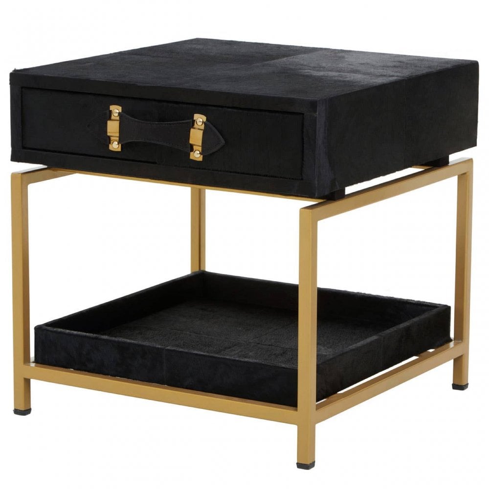 Kensington Townhouse Hair On Hide Black And Gold Bedside Table
