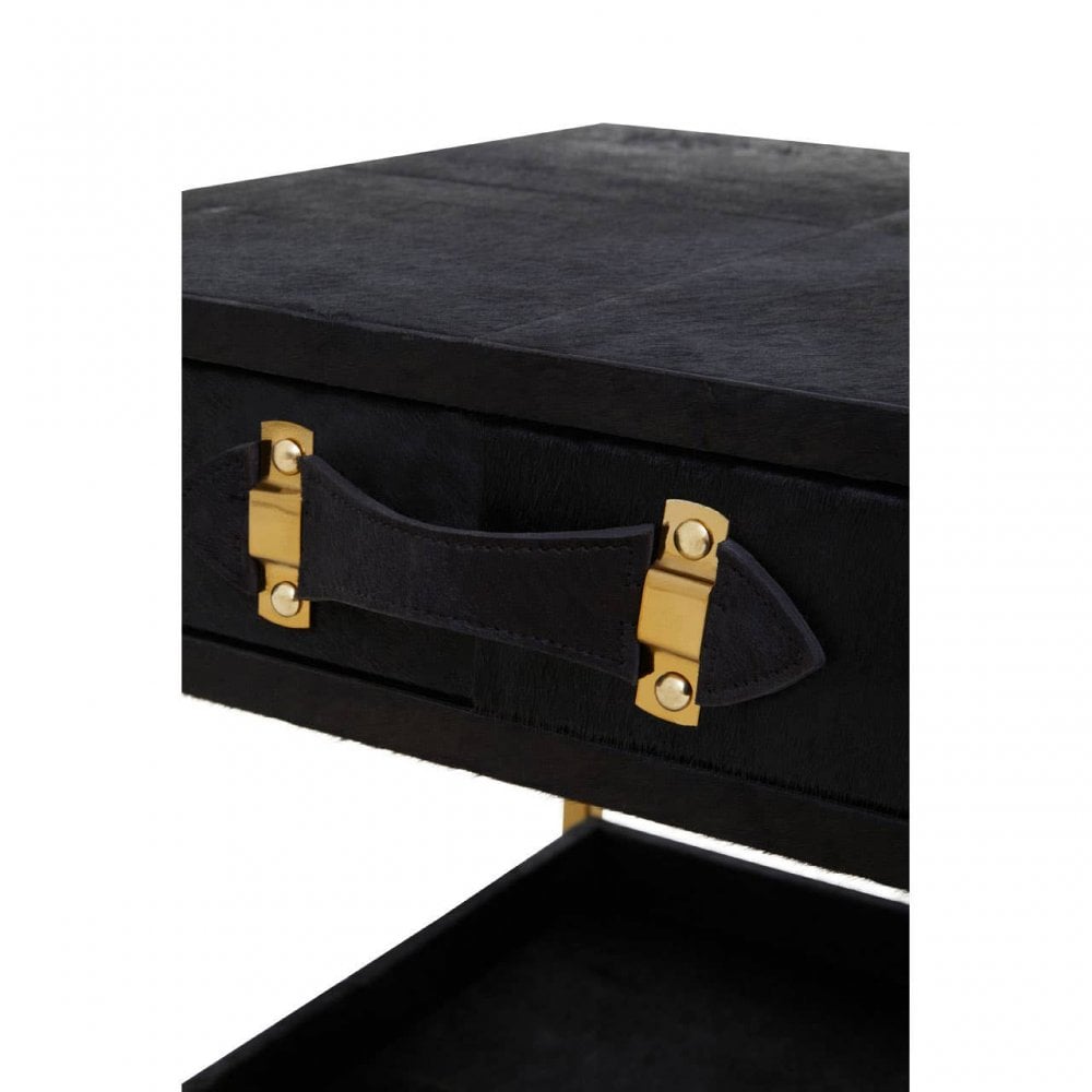 Kensington Townhouse Hair On Hide Black And Gold Bedside Table