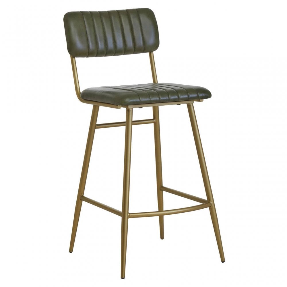 Buffalo Green Leather Angular Bar Chair