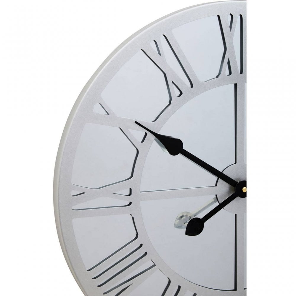 Kent Round Silver Mirrored Wall Clock