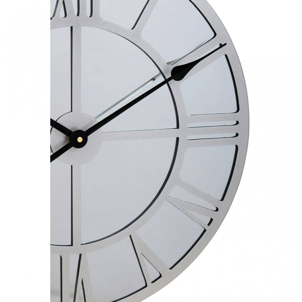 Kent Round Silver Mirrored Wall Clock