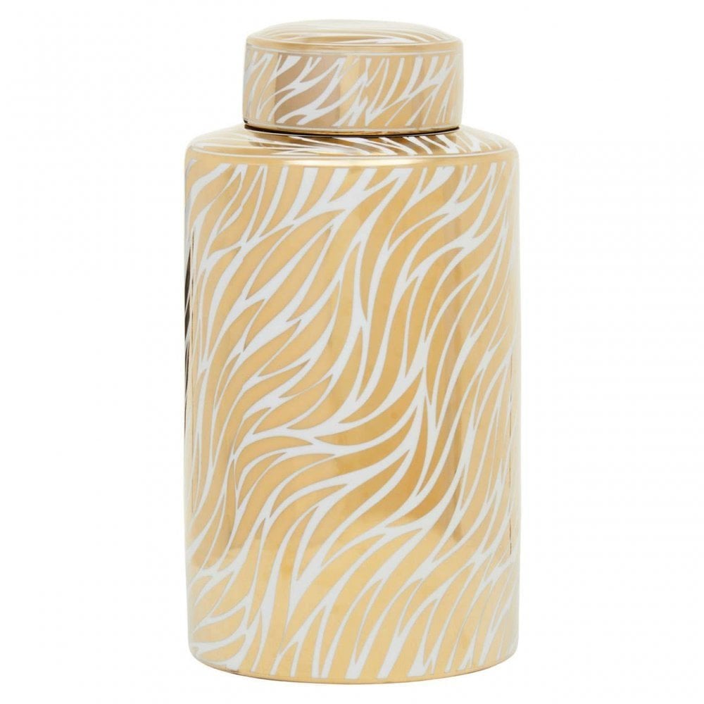 Doria Large White And Gold Finish Jar
