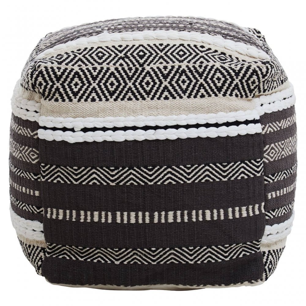 Cefena Grey And White Pouffe