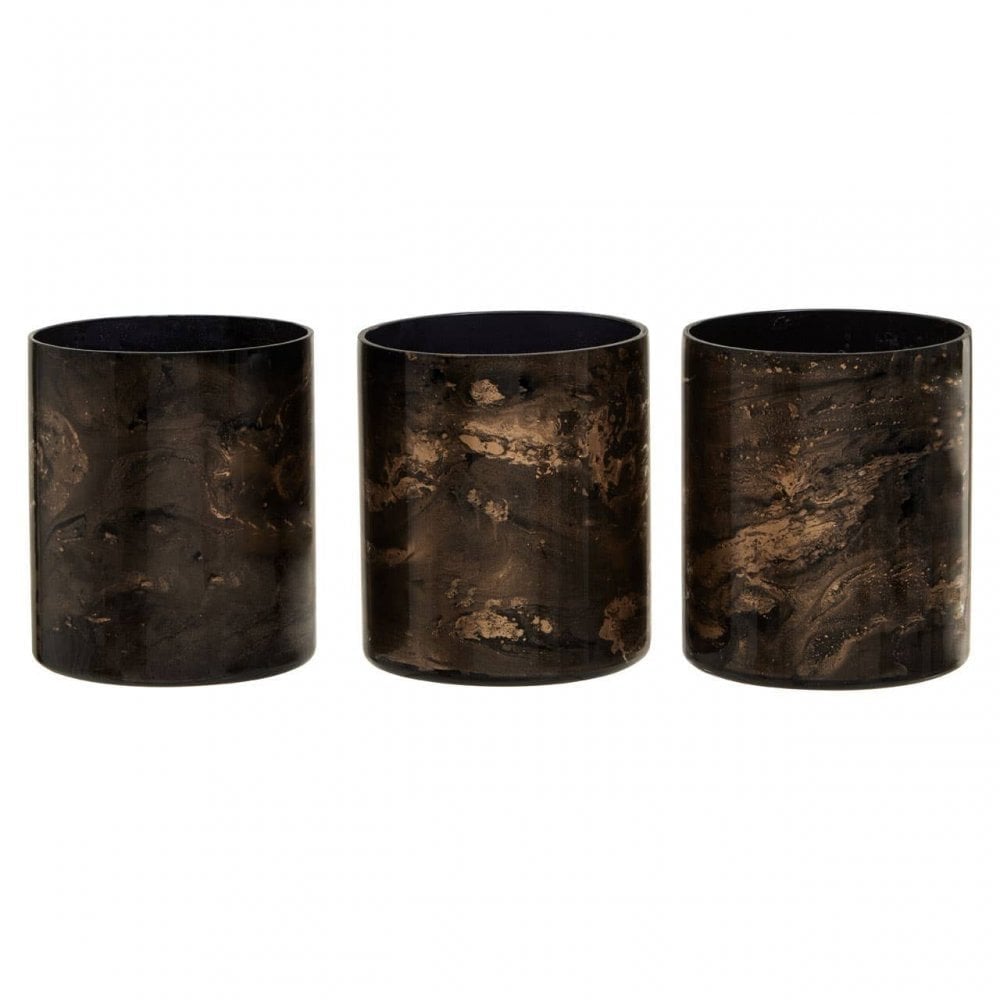 Gaia Set Of 3 Black And Gold Tealight Holders