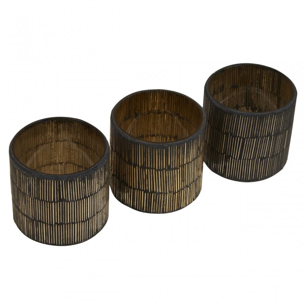 Gaia Set Of 3 Gold Tealight Holders