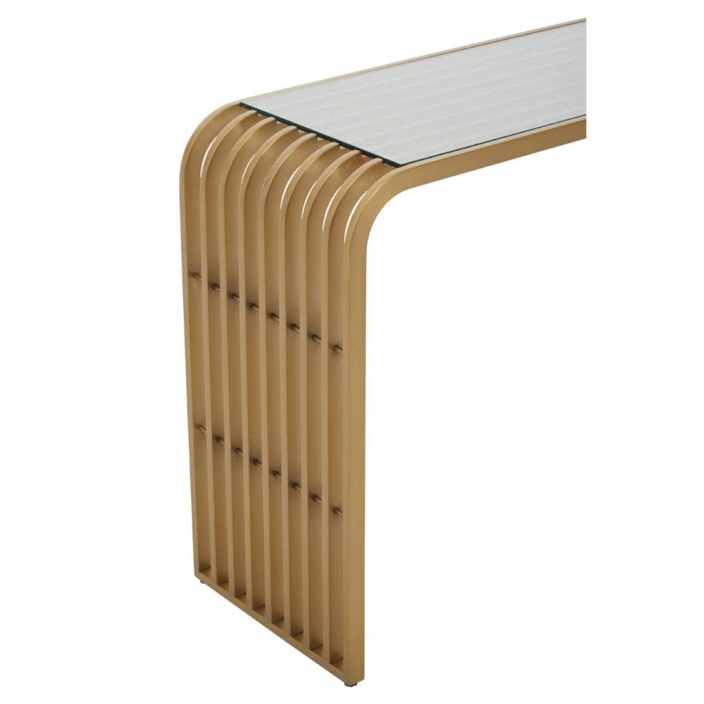 Vogue Matte Gold Slatted Console Table
