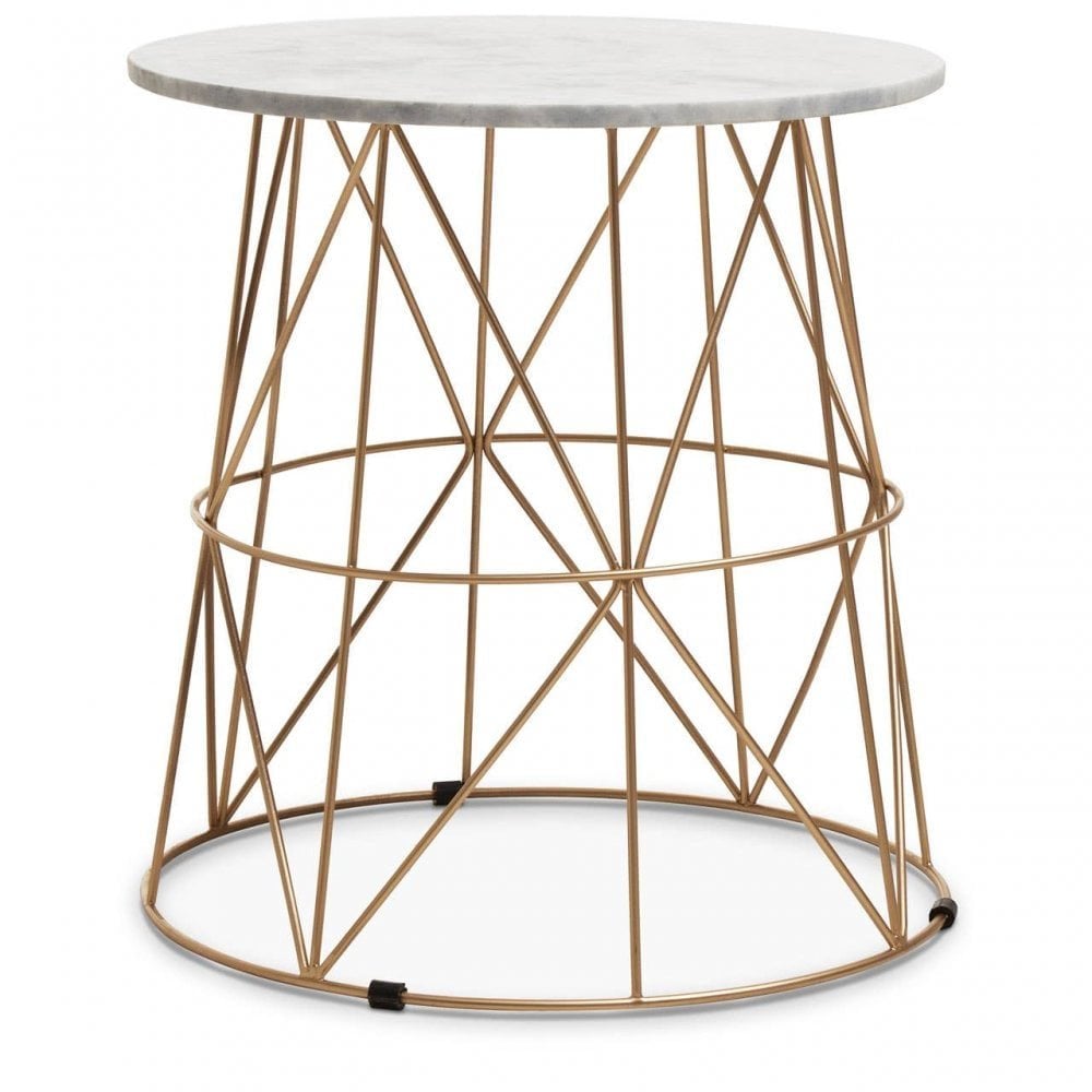 Mandoli White Marble Round Side Table