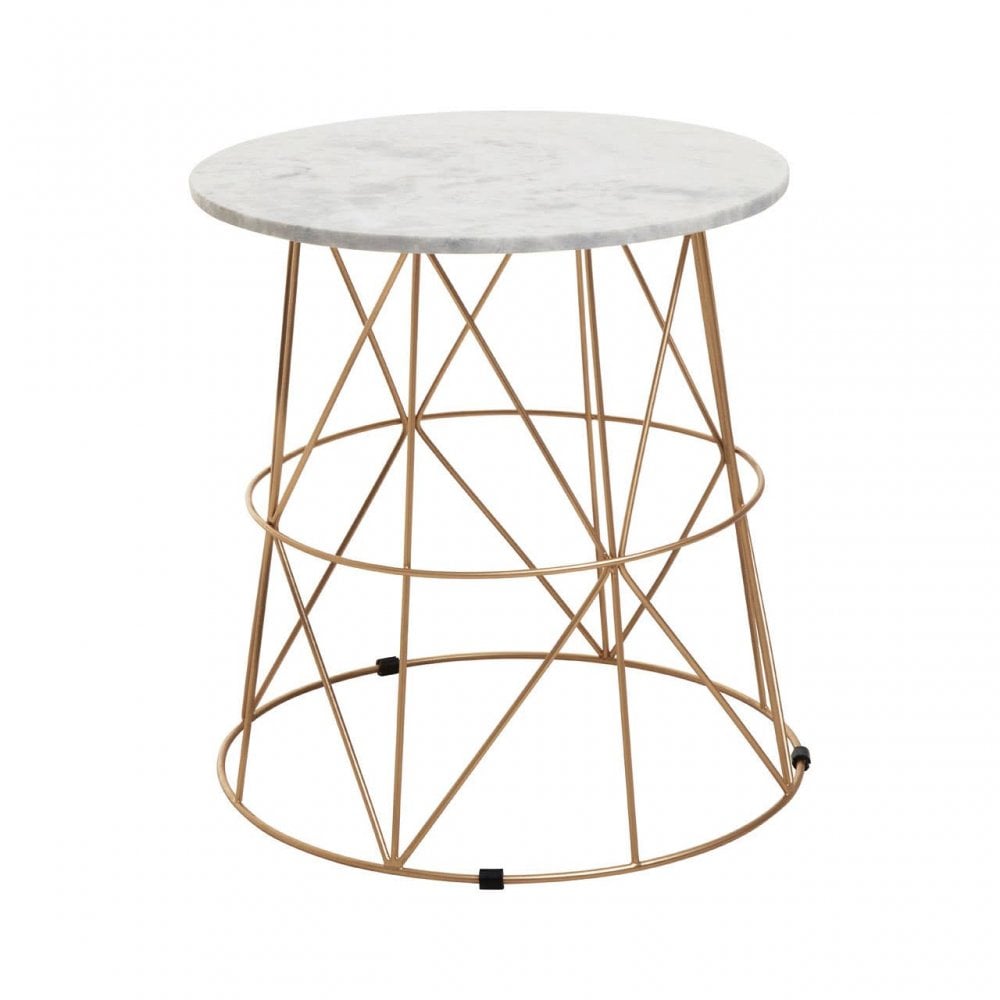 Mandoli White Marble Round Side Table